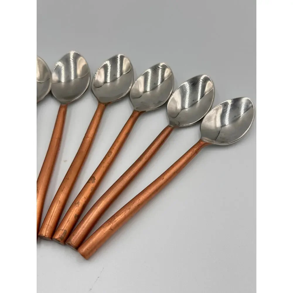 Vintage Coffee Dessert Espresso Demitasse Hand Crafted Copper Handle Spoon Set